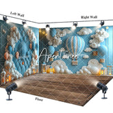 Aperturee - Aperturee Blue White Cloud Hot Air Balloon Room Set Backdrop